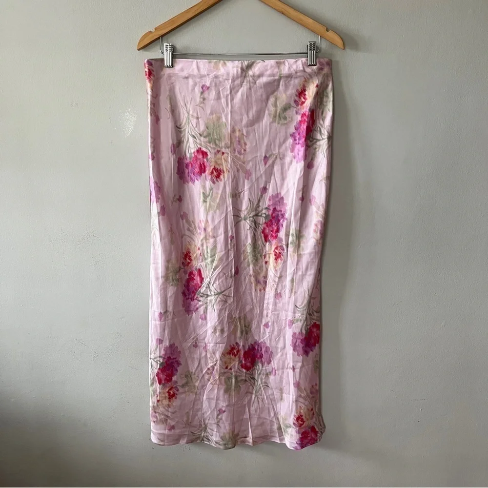 LoveShackFancy Castle Midi Pink Satin/Silk Skirt Size Large NWOT - Picture 6 of 7
